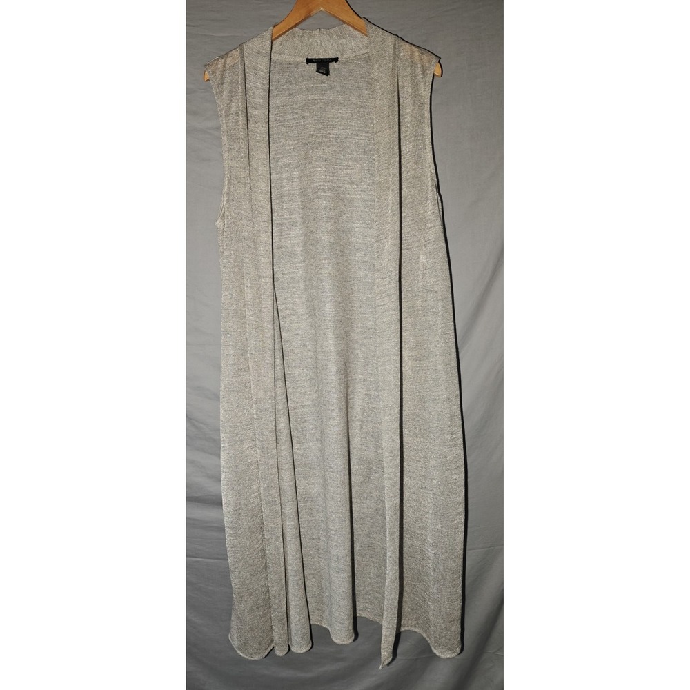 White House Black Market Gold Sheer Long Cardigan Sleeveless XL Flaws